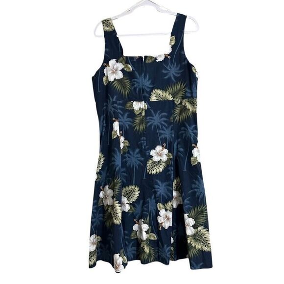 Pacific Legend Dress Women XL Blue Hawaiian Tropical Print Sleeveless Midi - Picture 2 of 5